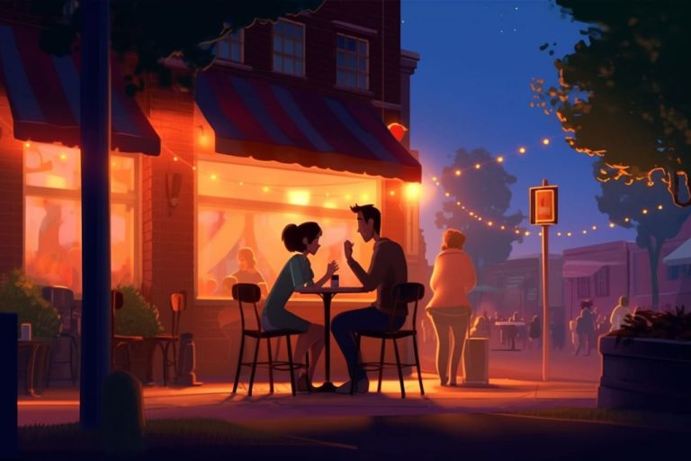 Couple on a date in the evening